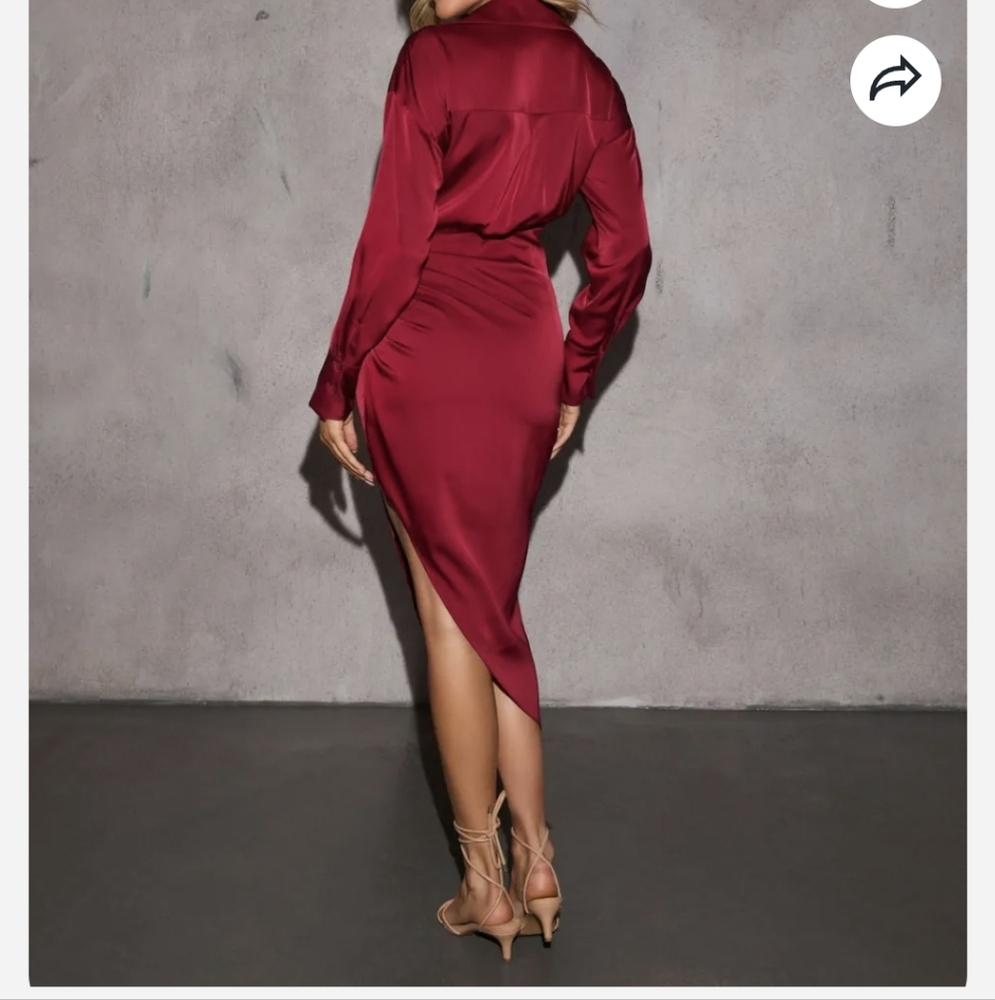 VICI Emerie Satin Asymmetrical Burgundy Dress SZ.S NWT - Picture 4 of 11
